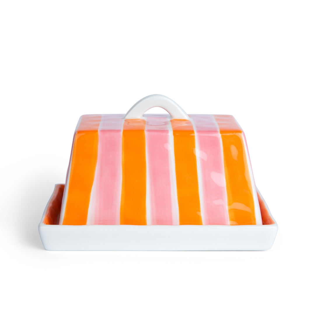 Large Butter Dish - Orange &amp; Pink Stripe