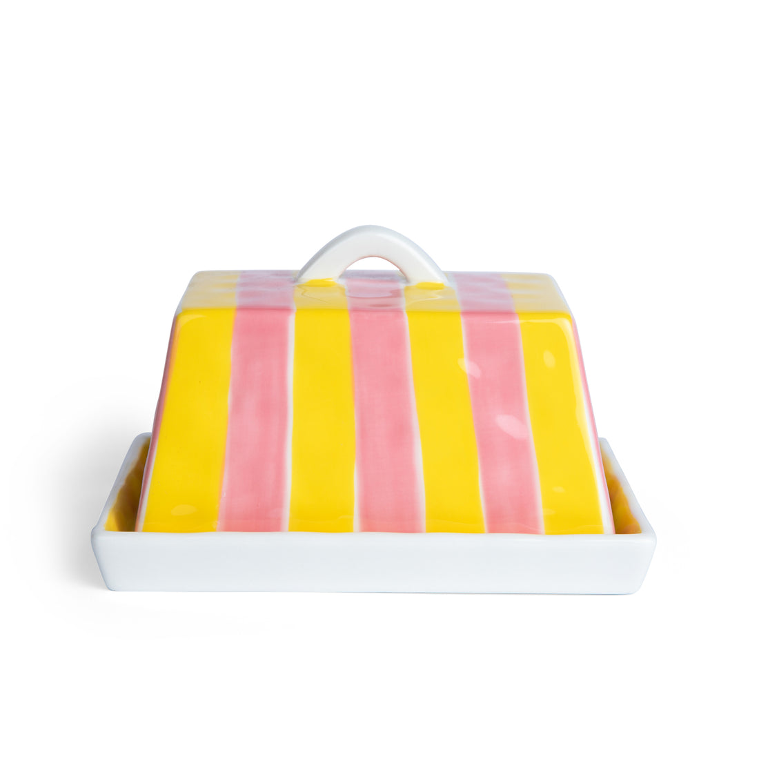 Large Butter Dish - Pink &amp; Yellow Stripe