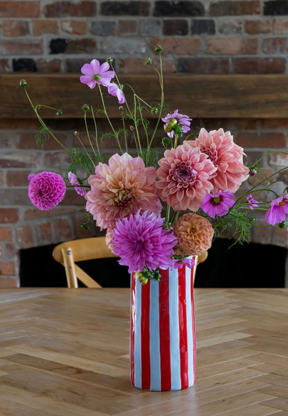Large Ceramic  Vase - Cornflower Blue and Red Stripe