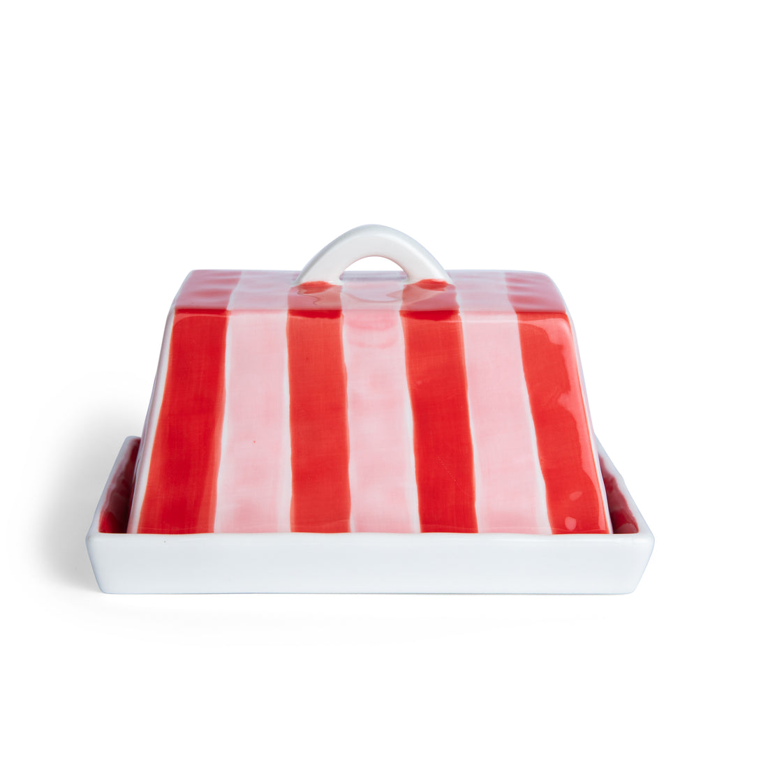 Large Butter Dish - Red &amp; Pink Stripe