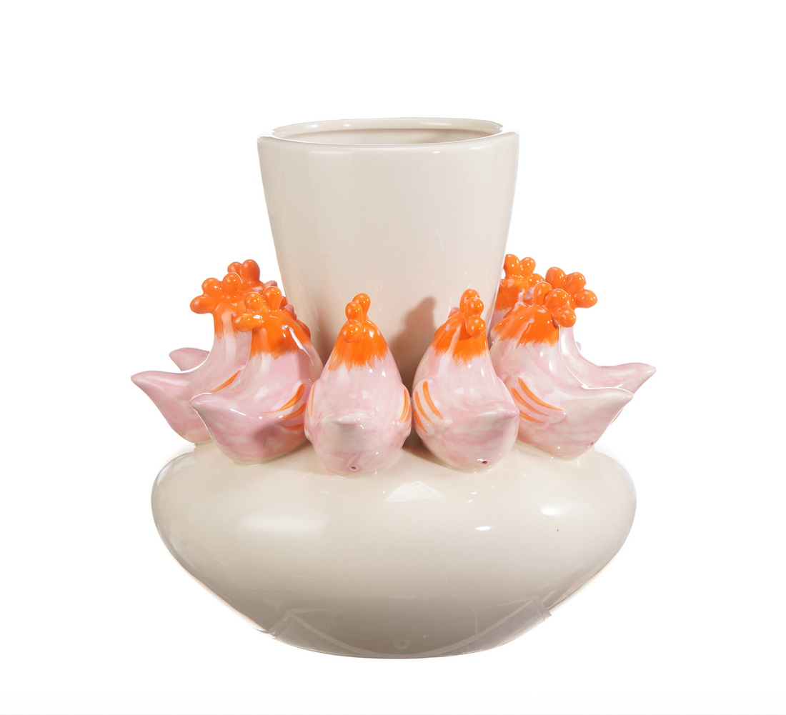 Ceramic Hand Painted Hen Vase