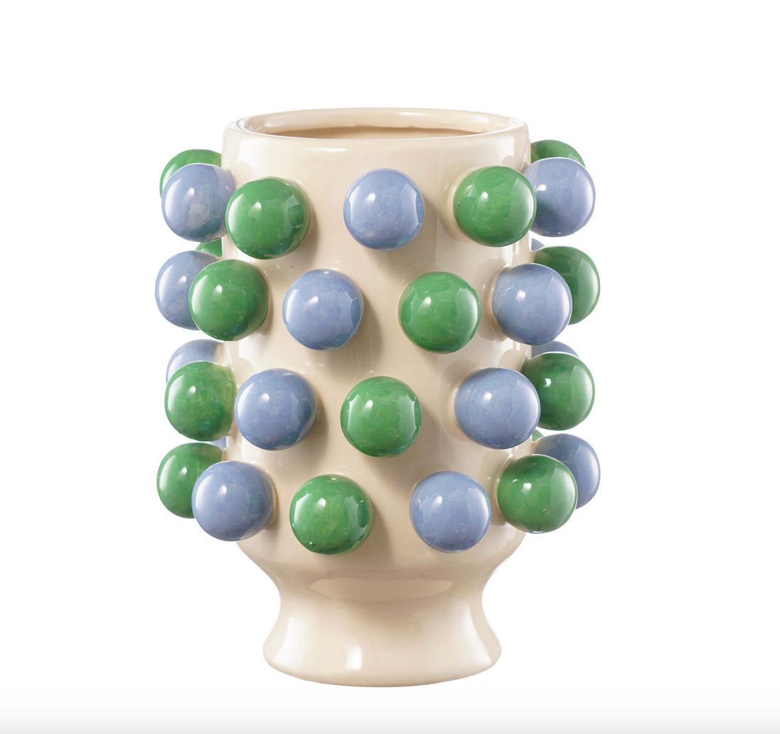 Hand Painted Ceramic Small Bubble Vase - Green &amp; Blue